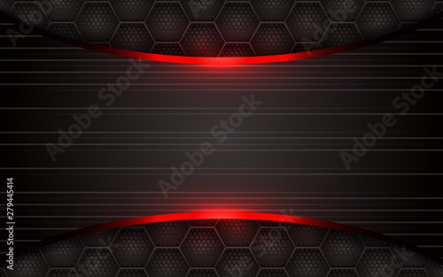 Black and light red abstract background. Tech geometric line metallic shape with pattern composition. Blank space on for text and background design. Can use for element cover, banner, corporate