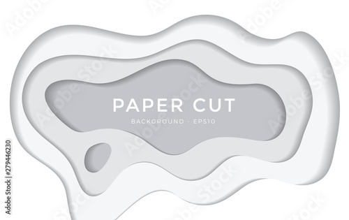 Paper cut background. Abstract realistic paper decoration for design textured with cardboard wavy white layers. 3d Relief. Carving art. Vector illustration. Cover layout design template. - Vector