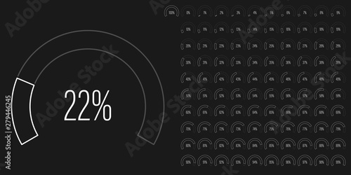 Set of circular sector percentage diagrams (meters) from 0 to 100 ready-to-use for web design, user interface (UI) or infographic - indicator with white