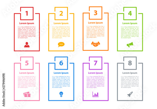 Infographic design business concept vector illustration with 8 steps or options or processes represent work flow or diagram