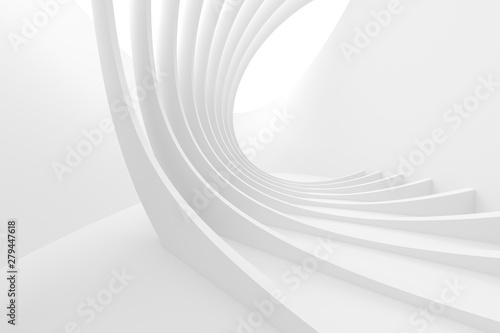 White Circular Building. Modern Geometric Wallpaper. Futuristic Technology De...