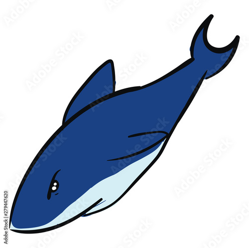 Angry blue shark, illustration, vector on white background.