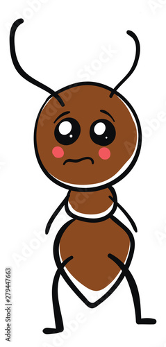 Sad little ant, illustration, vector on white background.