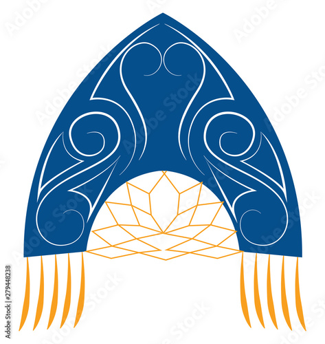 Blue kokoshnik, illustration, vector on white background.