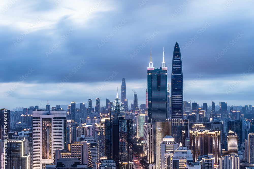 Fototapeta premium Scenery of Jingji 100 and Diwang Building, Shenzhen, Guangdong, China