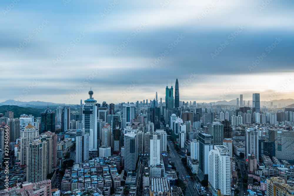 Scenery of Jingji 100 and Diwang Building, Shenzhen, Guangdong, China