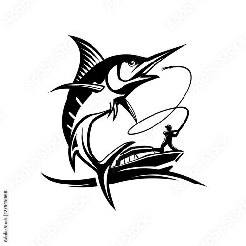 Marlin fish logo. Fishing emblem for seafood and sport club.