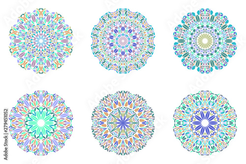Ornate geometrical abstract petal mandala symbol set