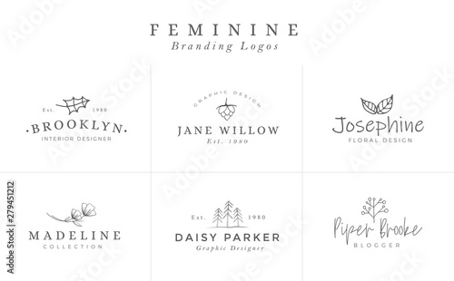Set of Feminine Vector Signs or Logo Templates - Vector