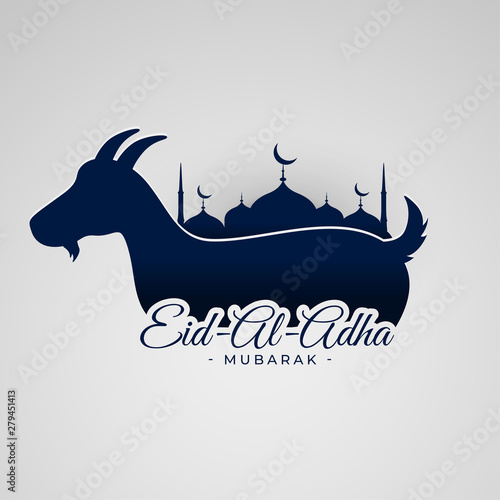 Eid al adha mubarak background with goat and mosque