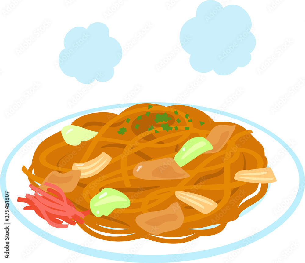 皿に盛ったソース焼きそば 皿に盛ったソース焼きそば