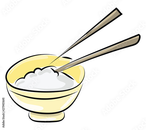 Rice in bowl, illustration, vector on white background.