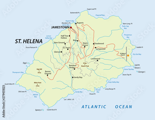Map of british island St Helena in the Atlantic Ocean