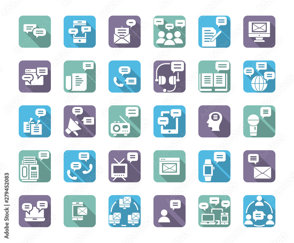 Message flat long shadow icon set. Vector and Illustration. Message flat long shadow icon set. Vector and Illustration.