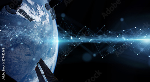Fototapeta Naklejka Na Ścianę i Meble -  Satellites sending datas exchanges and connections system over the globe 3D rendering elements of this image furnished by NASA