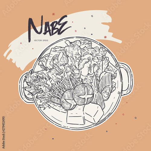 Nabe, Japanese hot pot. hand draw sketch vector.