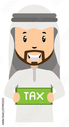 Arab with tax sign, illustration, vector on white background.