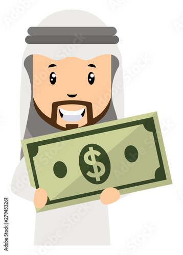 Arab with money, illustration, vector on white background.