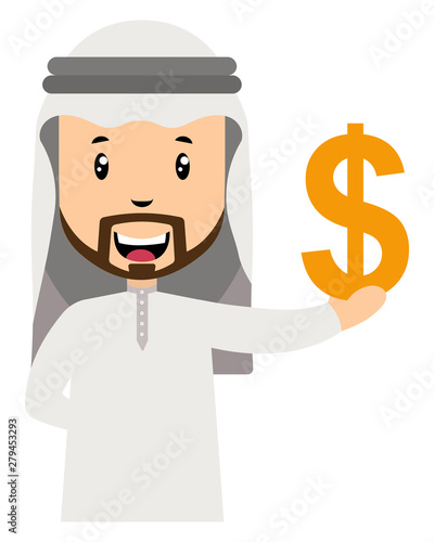 Arab with dollar sign, illustration, vector on white background.