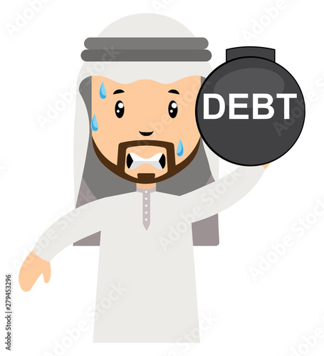 Arab in debt, illustration, vector on white background.
