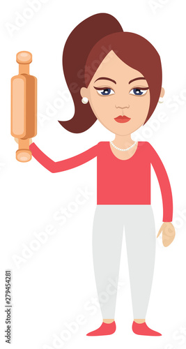 Woman with rolling pin, illustration, vector on white background.