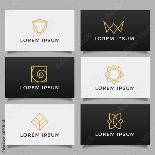 Set of six minimalistic monochrome monogram symbol. Premium business logotype. Simple creative geometric signs collection. - Vector