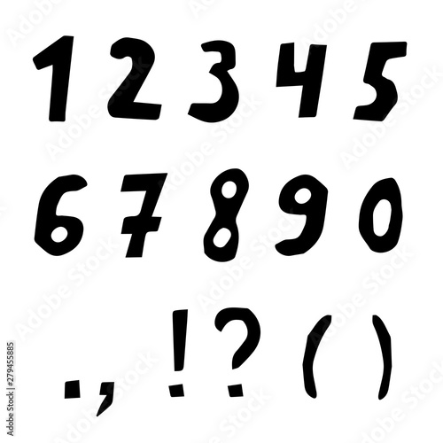 Cut out from paper of figure from 0 to 9 and punctuation marks.