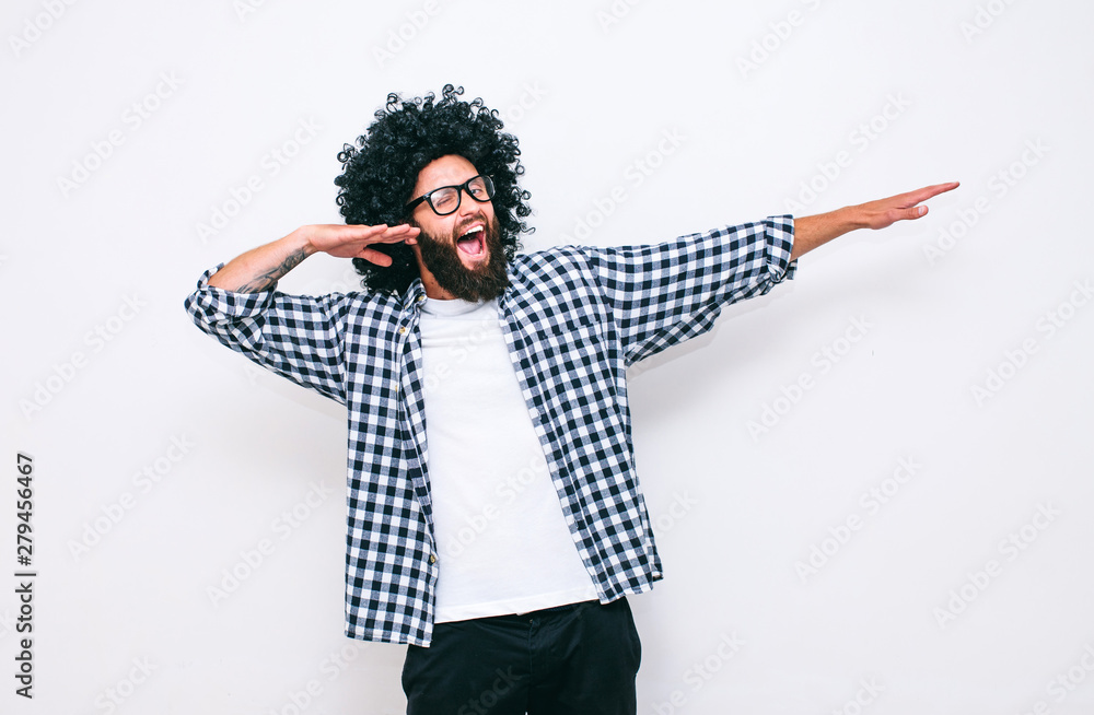 Crazy hipster guy emotions. Collage in magazine style with happy emotions. Colorful summer concept. Crazy hipster guy emotions. Collage in magazine style with happy emotions. Colorful summer concept.
