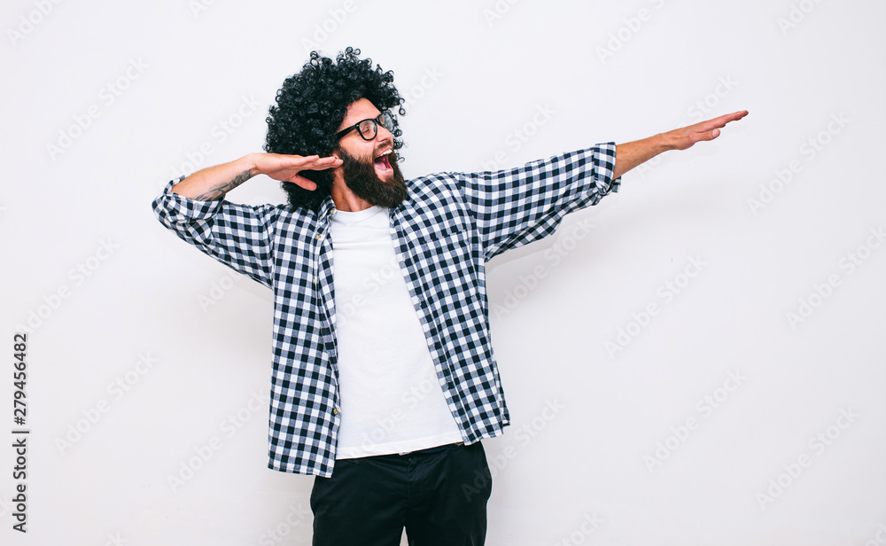 Crazy hipster guy emotions. Collage in magazine style with happy emotions. Colorful summer concept. Crazy hipster guy emotions. Collage in magazine style with happy emotions. Colorful summer concept.