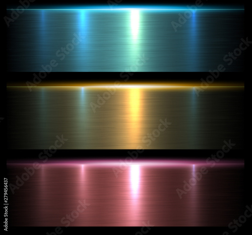 Metal textures shiny brushed metallic background, vector illustration.