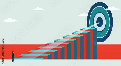 Concept and business opportunity. Businessman stands in the way to achieve the goal.