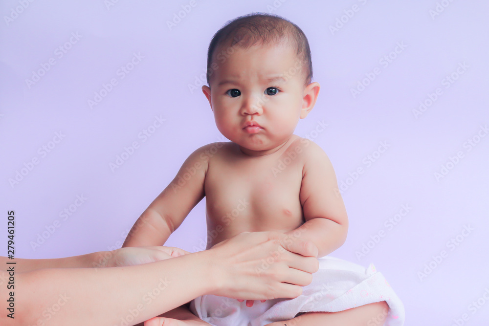 portrait of asian baby girl sitting on white background portrait of asian baby girl sitting on white background