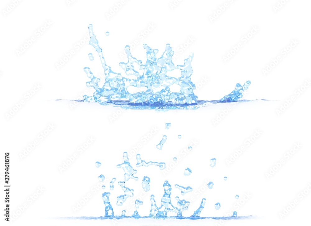 Obraz premium 3D illustration of two side views of nice water splash - mockup isolated on white, creative still