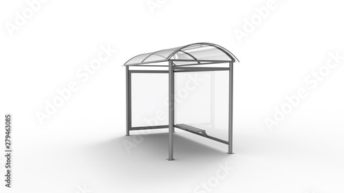 3d rendering of a bus stop shelter isolated in white background photo