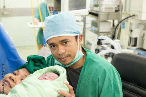 Newborn baby boy lying in hospital