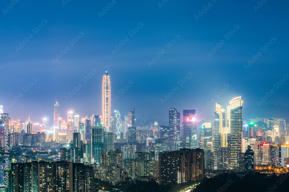 Night scene of Futian District, Shenzhen, Guangdong, China