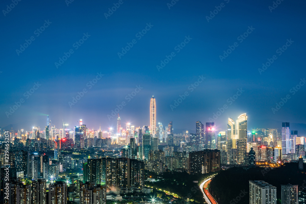 Night scene of Futian District, Shenzhen, Guangdong, China