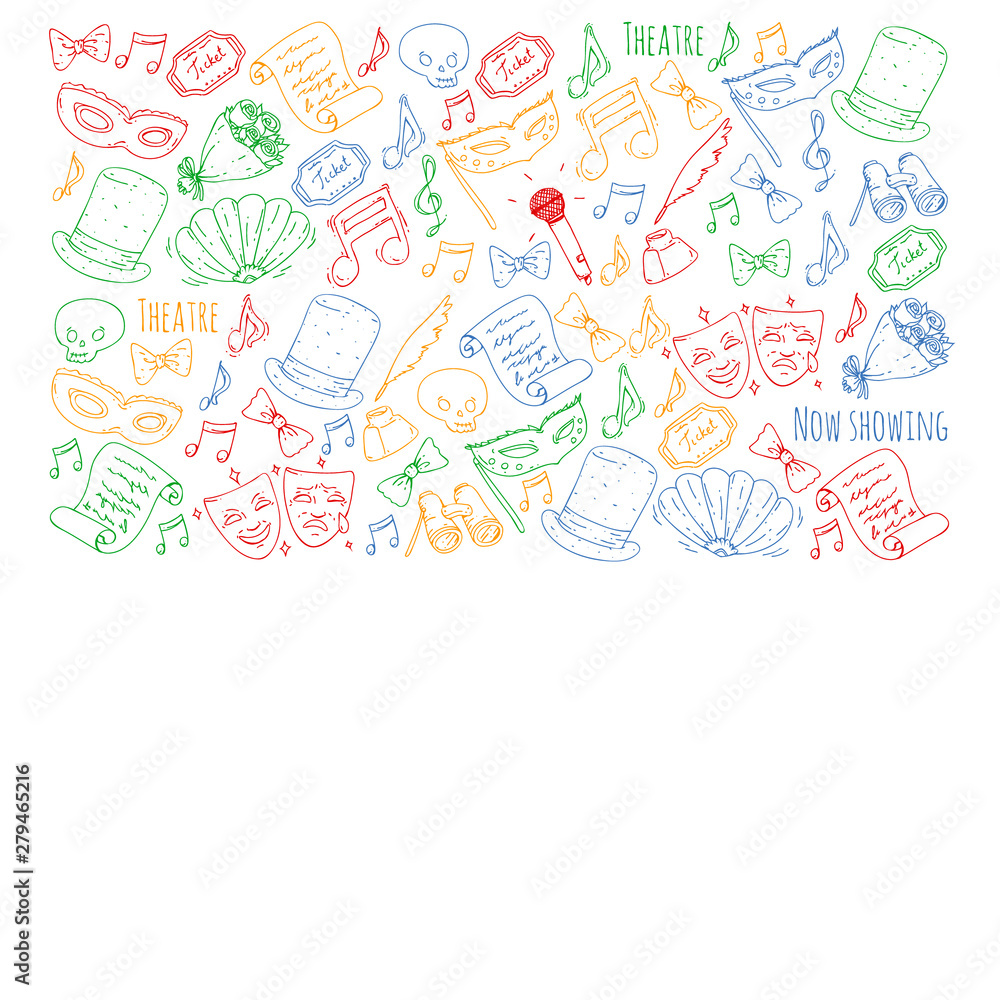 Obraz premium Theatre vector illustration. Entertaiment, cinema, stage, event. Background for banners, posters.