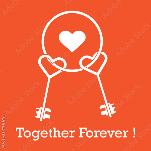 Keys in heart shape and the words together forever