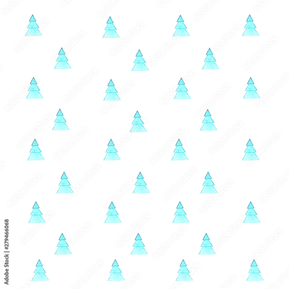 Obraz premium Blue christmas tree watercolor illustration pattern isolated