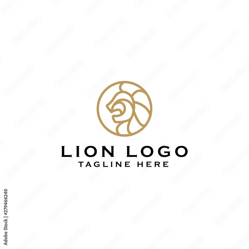 Fototapeta Gold lion head logo vector design template in isolated white background