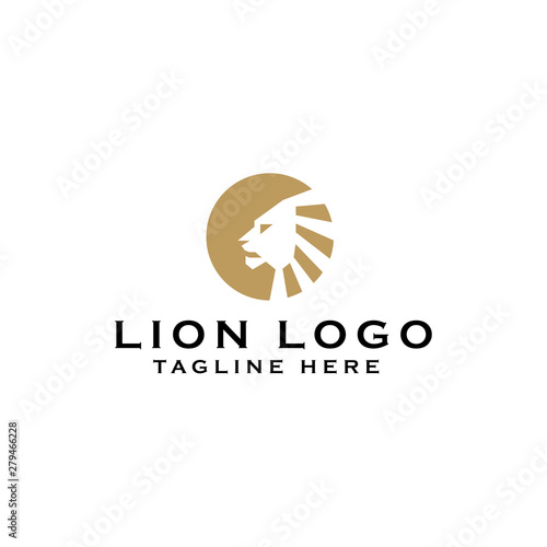 Gold lion head logo vector design template in isolated white background photo