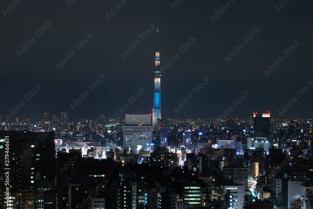 Aerial view of Tokyo sky treein Tokyo, Japan