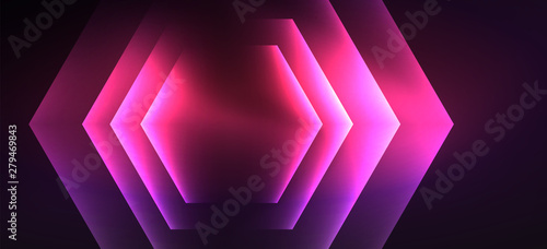 Fototapeta Naklejka Na Ścianę i Meble -  Shiny hexagon neon template. Futuristic digital technology concept. Vector abstract graphic design.