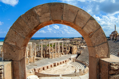 The amphitheater in Leptis Magna - one of the best preserved roman colonies on the African coast of the Mediterranean see in nowadays Libya.