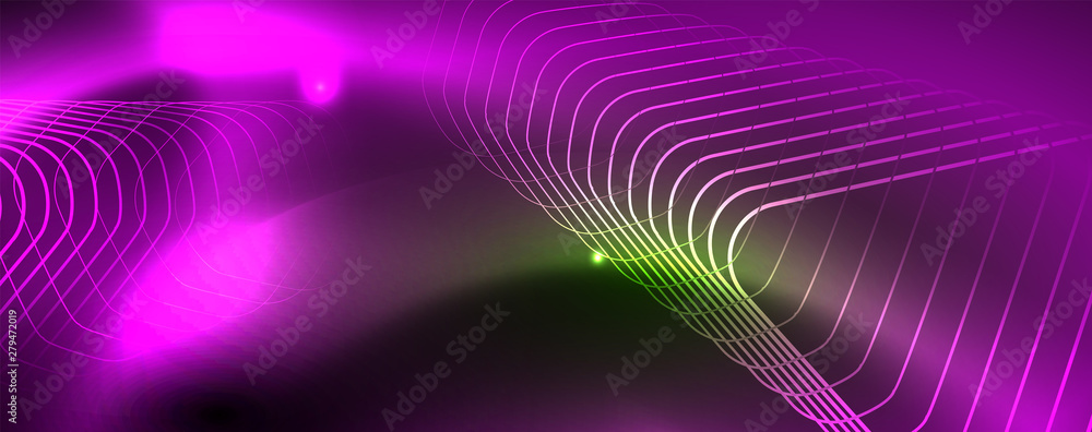 Techno glowing background, futuristic dark template with neon light effects and simple forms, vector Techno glowing background, futuristic dark template with neon light effects and simple forms, vector