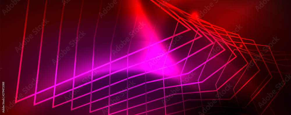 Neon glowing techno lines, hi-tech futuristic abstract background template, vector Neon glowing techno lines, hi-tech futuristic abstract background template, vector