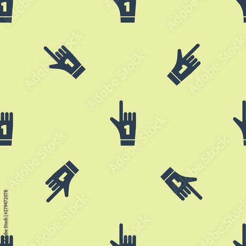 Blue Number 1 one fan hand glove with finger raised icon isolated seamless pattern on white background. Symbol of team support in competitions.  Vector Illustration