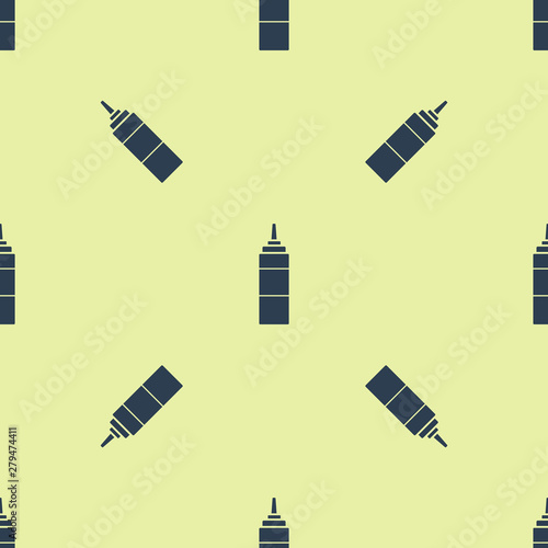 Blue Sauce bottle icon isolated seamless pattern on white background. Ketchup, mustard and mayonnaise bottles with sauce for fast food.  Vector Illustration