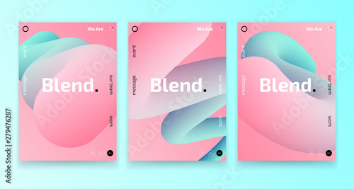 Trendy posters set, event placard, music festival invitation card 3d gradient modern design, colorful fluid shapes isolated on background